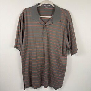 Peter Millar Mens Polo Shirt Gray Orange Stripe Golf Casual XL‎ Cotton